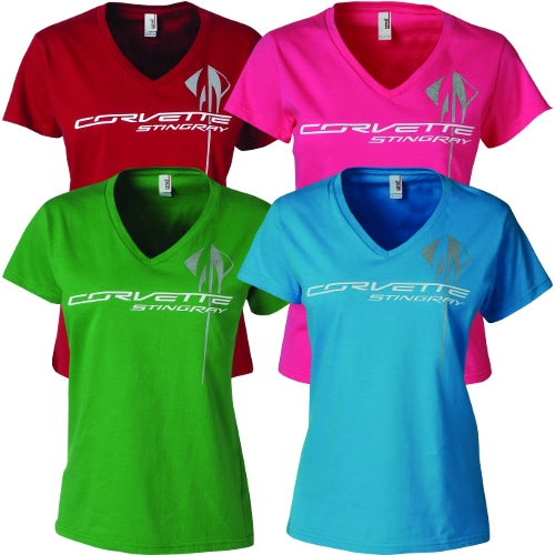 (Women's) Chevrolet C7 Corvette and Stingray t-shirt (red, pink, green, blue)